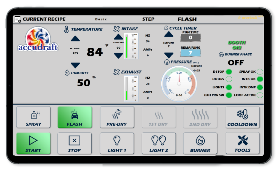 Accudraft-LIVE-Touchscreen-Control-Panel-for-Paint-Booth-with-Remote-Monitoring